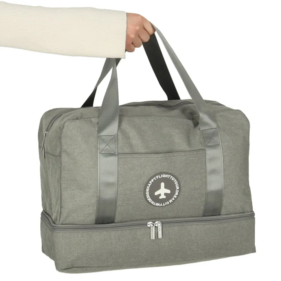Handbagageväska grå 30x39x18 cm polyester, 5 fack med vattentätt fack