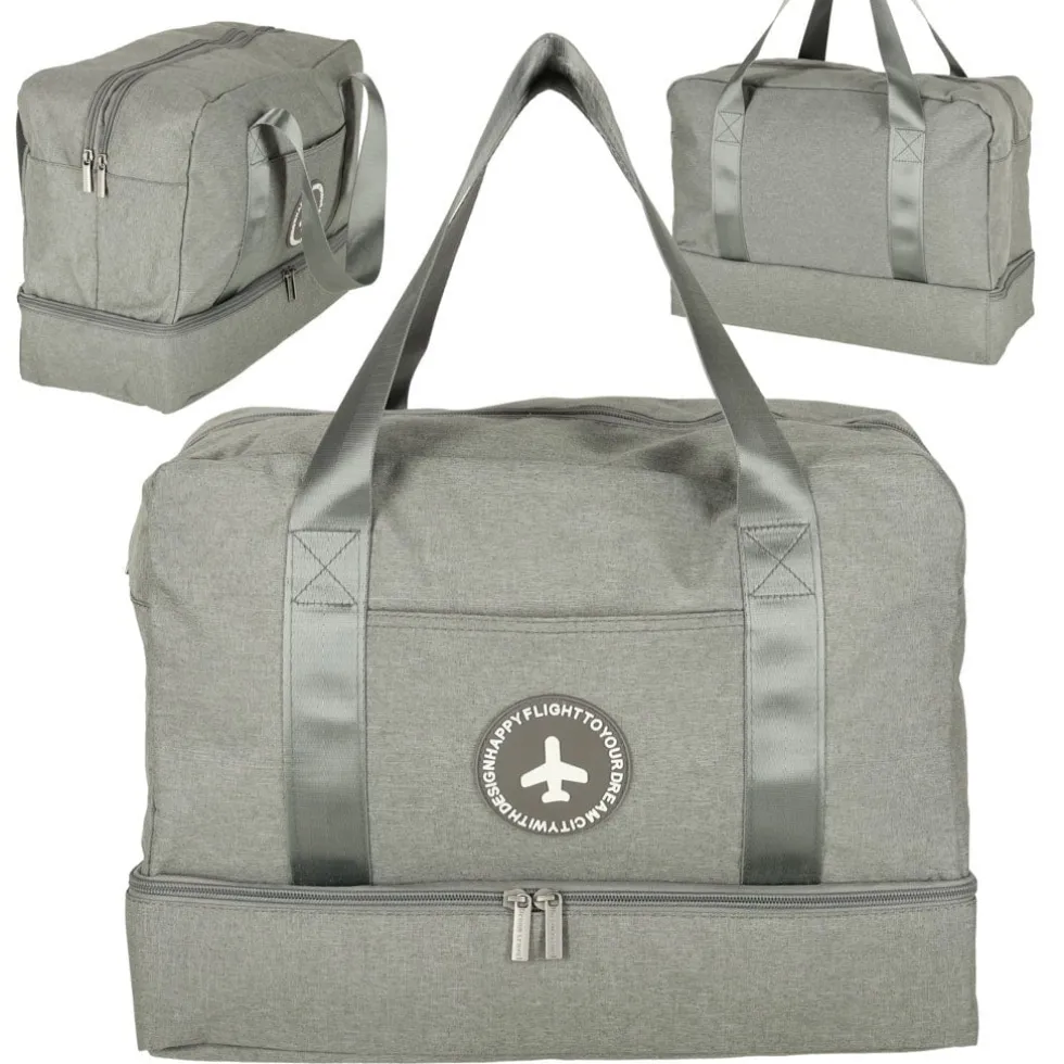 Handbagageväska grå 30x39x18 cm polyester, 5 fack med vattentätt fack