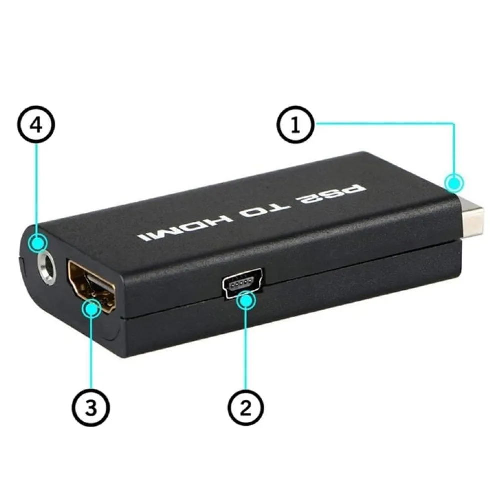 HDMI-adapter kompatibel med PlayStation 2 för modern TV-anslutning