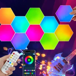 Hexagon LED vägglampa / RGB ljuspanel med app och fjärrkontroll