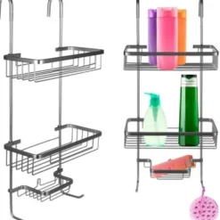 Hängande duschhylla 3 hyllor aluminium silver med sugkopp 63 cm