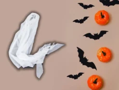 Hängande Halloween-dekoration spöke tyg/plast svart/vit 65 cm