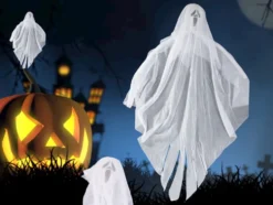 Hängande Halloween-dekoration spöke tyg/plast svart/vit 65 cm