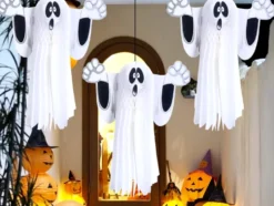 Hängande Halloween spöke 3D pappersdekoration vit 36 cm vikbar