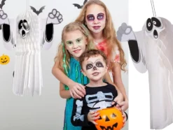 Hängande Halloween spöke 3D pappersdekoration vit 36 cm vikbar