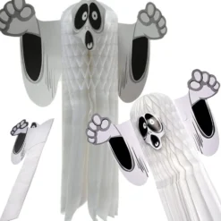 Hängande Halloween spöke 3D pappersdekoration vit 36 cm vikbar