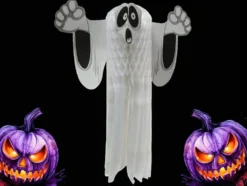 Hängande Halloween spöke 3D pappersdekoration vit 36 cm vikbar