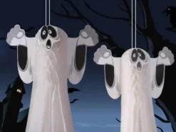 Hängande Halloween-spöke i papper 3D vit 51 cm