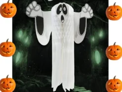 Hängande Halloween-spöke i papper 3D vit 51 cm