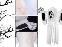 Hängande Halloween-spöke i papper 3D vit 51 cm
