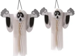 Hängande Halloween-spöke i papper 3D vit 51 cm