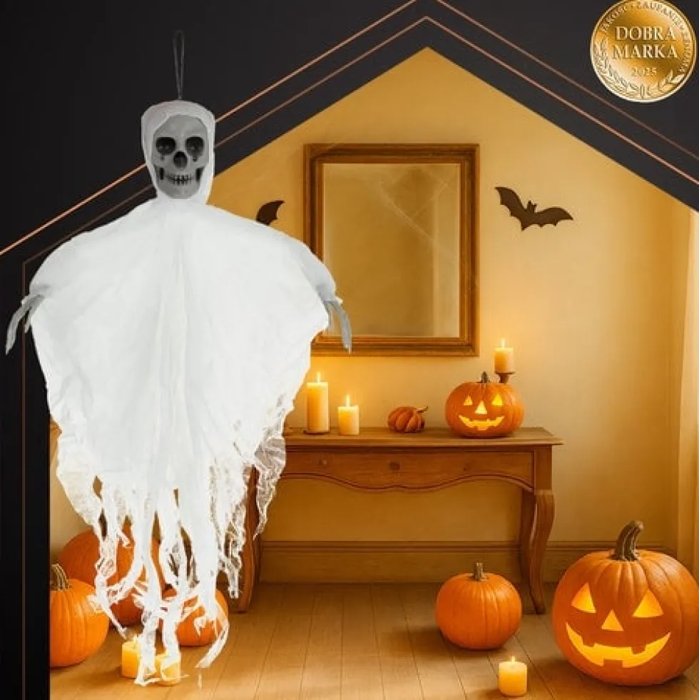 Hängande skelett Halloween-dekoration 70x60 cm vit, inomhus/utomhus