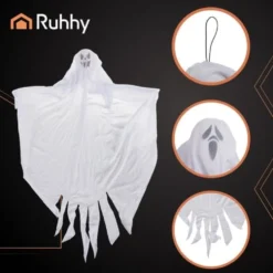 Hängande spöken 75 cm 3-pack vita Halloween-dekoration in/utomhus