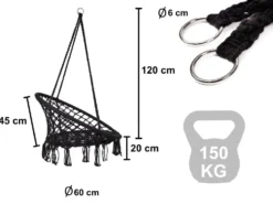 Hängfåtölj med metallram 150 kg svart 80 cm