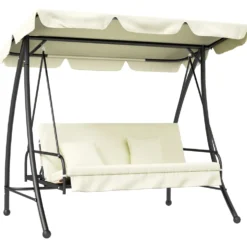 Hollywood gungställning, 3-sits, metall/polyester, vit, med liggfunktion, 200x125x170 cm
