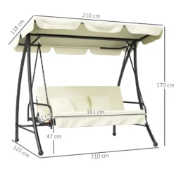 Hollywood gungställning, 3-sits, metall/polyester, vit, med liggfunktion, 200x125x170 cm