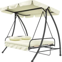 Hollywood gungställning, 3-sits, metall/polyester, vit, med liggfunktion, 200x125x170 cm
