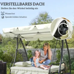Hollywood gungställning, 3-sits, metall/polyester, vit, med liggfunktion, 200x125x170 cm