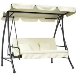Hollywood gungställning, 3-sits, metall/polyester, vit, med liggfunktion, 200x125x170 cm
