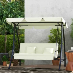 Hollywood gungställning, 3-sits, metall/polyester, vit, med liggfunktion, 200x125x170 cm