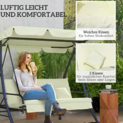 Hollywood gungställning, 3-sits, metall/polyester, vit, med liggfunktion, 200x125x170 cm