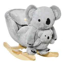 HOMCOM Gunghäst i form av en koala med docka för bebisar 18-36 månader med ljud, säkerhetsbälte och fotstöd, 60x33x50 cm, grå