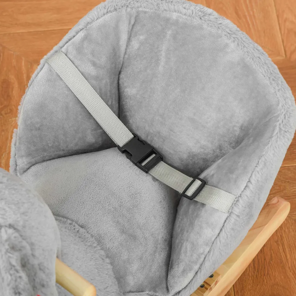 HOMCOM Gunghäst i form av en koala med docka för bebisar 18-36 månader med ljud, säkerhetsbälte och fotstöd, 60x33x50 cm, grå