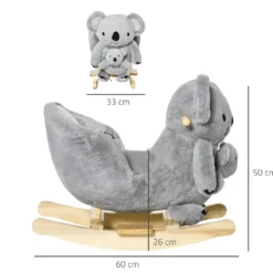 HOMCOM Gunghäst i form av en koala med docka för bebisar 18-36 månader med ljud, säkerhetsbälte och fotstöd, 60x33x50 cm, grå