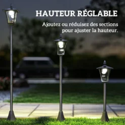 HOMCOM Solcellslampa för utomhusbruk, klassisk LED-lykta 40 lumen, mått: 18L x 18B x 160H cm, svart
