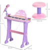 HOMCOM 32-tangenters elektroniskt keyboard för barn, musikaliskt leksakspiano för barn med mikrofon, pall, ljus, olika ljud, rytmer, melodier, MP3-karaoke, undervisningsläge, rosa