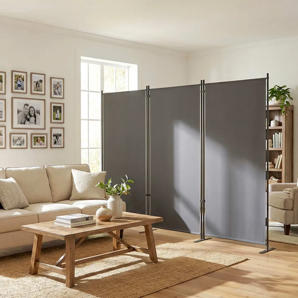 Hopfällbar rumsavdelare med 3 paneler, 260x180 cm, med metallram, UPF 30+, mörkgrå
