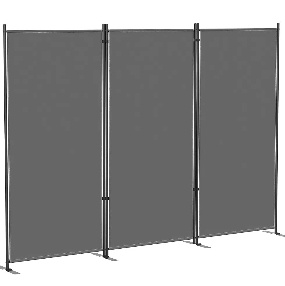 Hopfällbar rumsavdelare med 3 paneler, 260x180 cm, med metallram, UPF 30+, mörkgrå