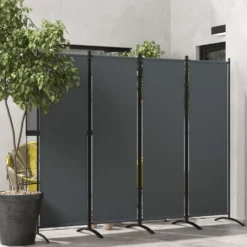 Hopfällbar rumsavdelare med 4 paneler, 221x172 cm, för inomhusbruk, mörkgrå