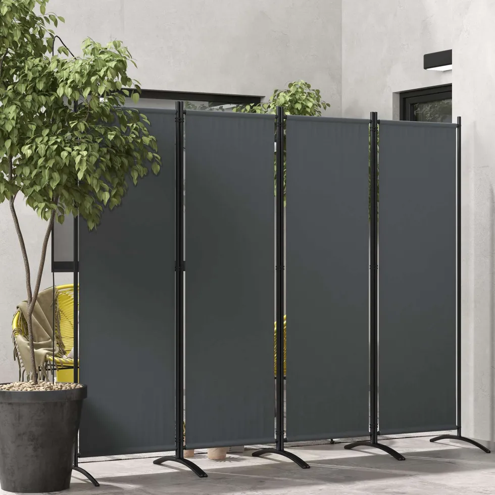 Hopfällbar rumsavdelare med 4 paneler, 221x172 cm, för inomhusbruk, mörkgrå