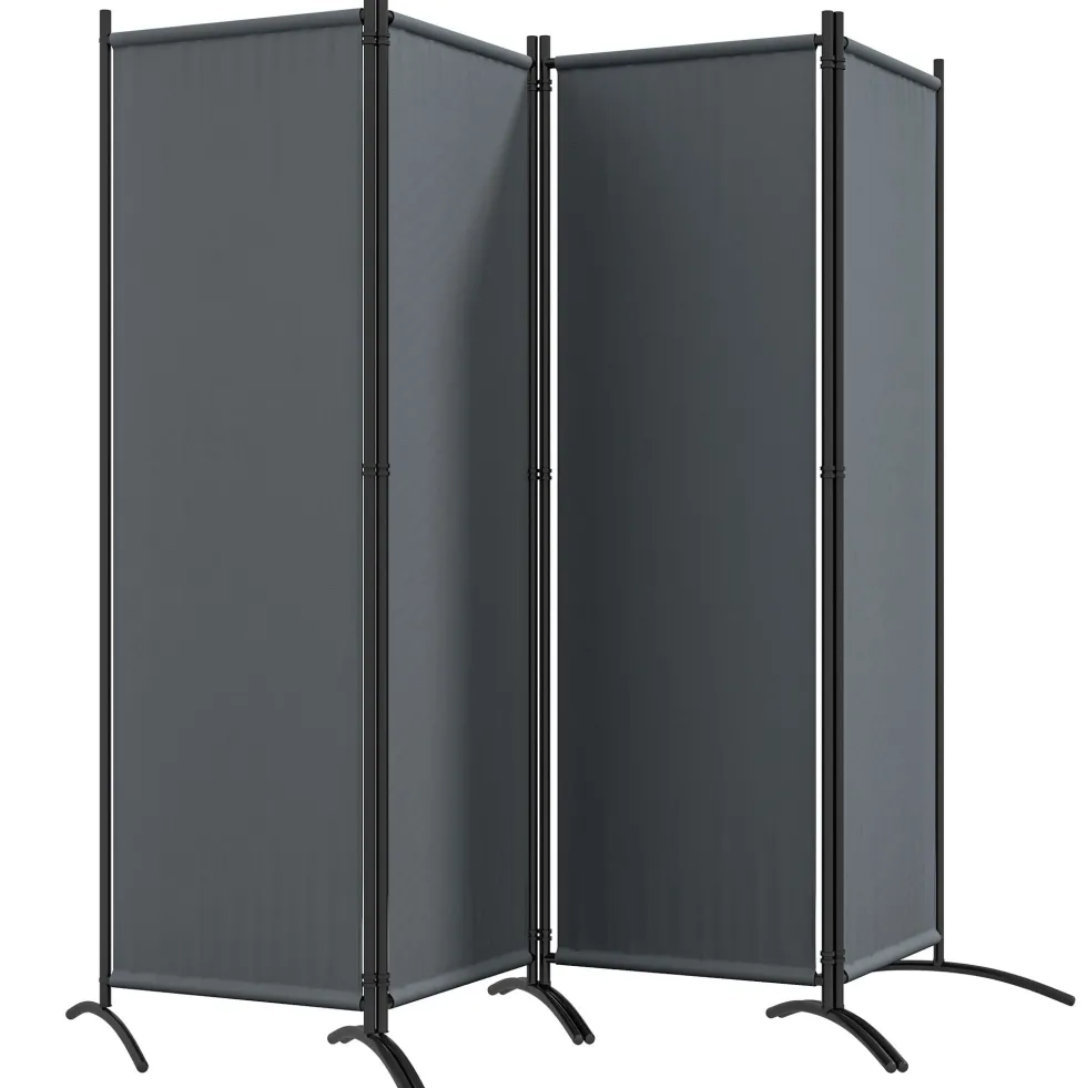 Hopfällbar rumsavdelare med 4 paneler, 221x172 cm, för inomhusbruk, mörkgrå