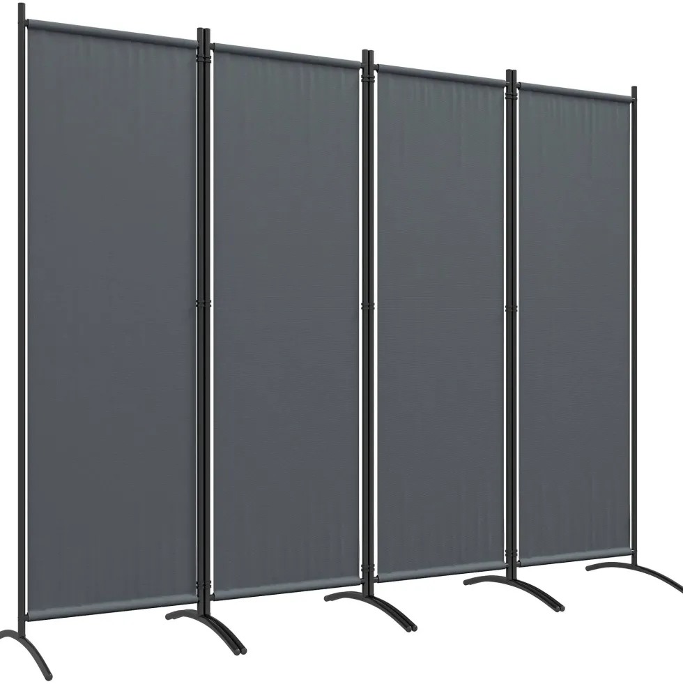 Hopfällbar rumsavdelare med 4 paneler, 221x172 cm, för inomhusbruk, mörkgrå
