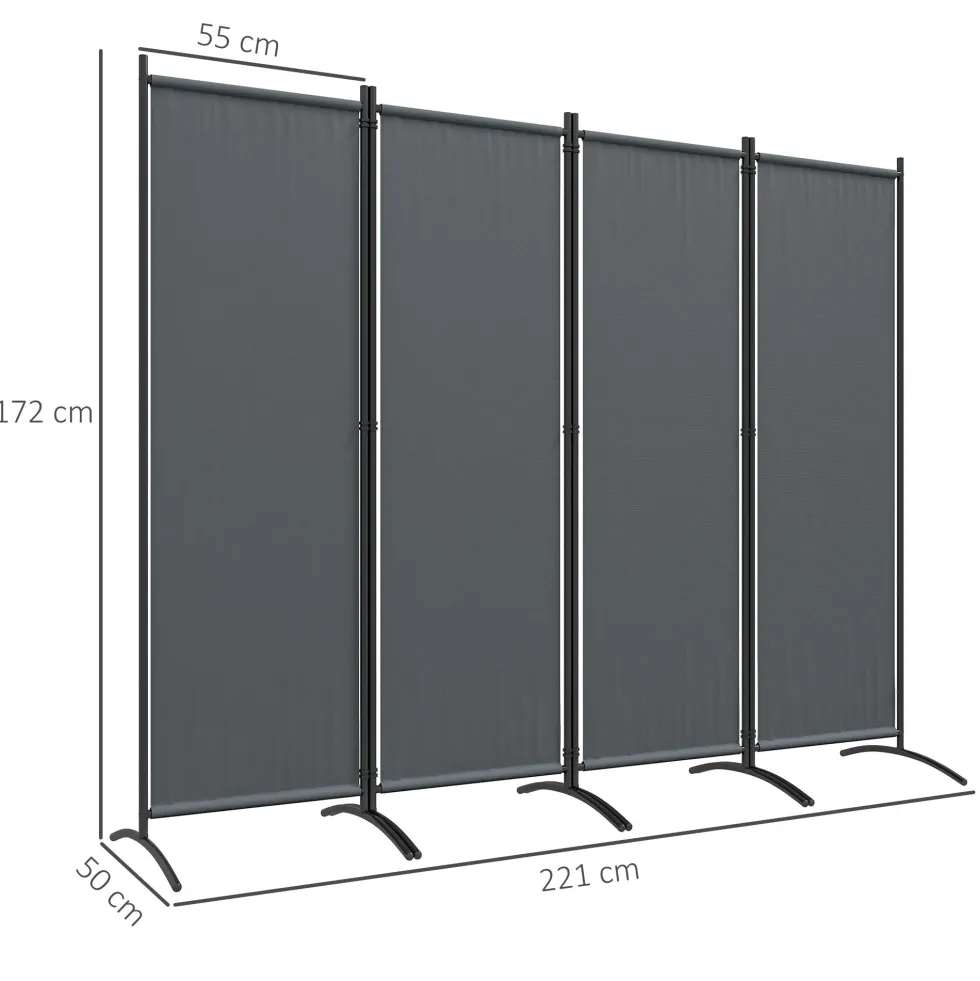 Hopfällbar rumsavdelare med 4 paneler, 221x172 cm, för inomhusbruk, mörkgrå