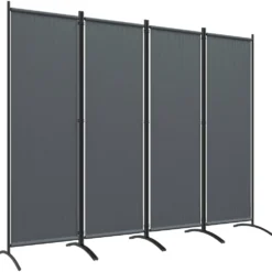 Hopfällbar rumsavdelare med 4 paneler, 221x172 cm, för inomhusbruk, mörkgrå