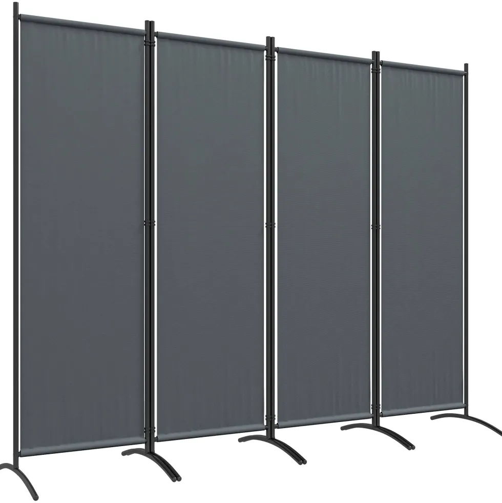Hopfällbar rumsavdelare med 4 paneler, 221x172 cm, för inomhusbruk, mörkgrå