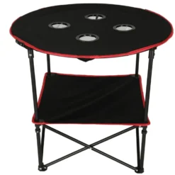 Hopfällbart campingbord 72 cm med dryckeshållare & transportväska