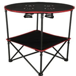 Hopfällbart campingbord 72 cm med dryckeshållare & transportväska