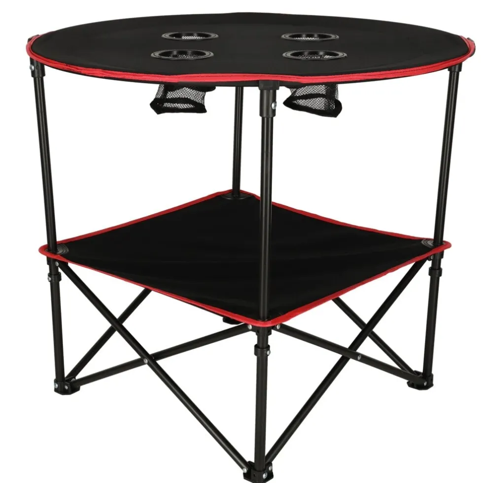 Hopfällbart campingbord 72 cm med dryckeshållare & transportväska
