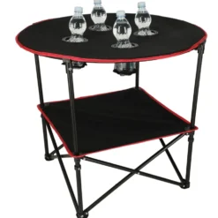 Hopfällbart campingbord 72 cm med dryckeshållare & transportväska