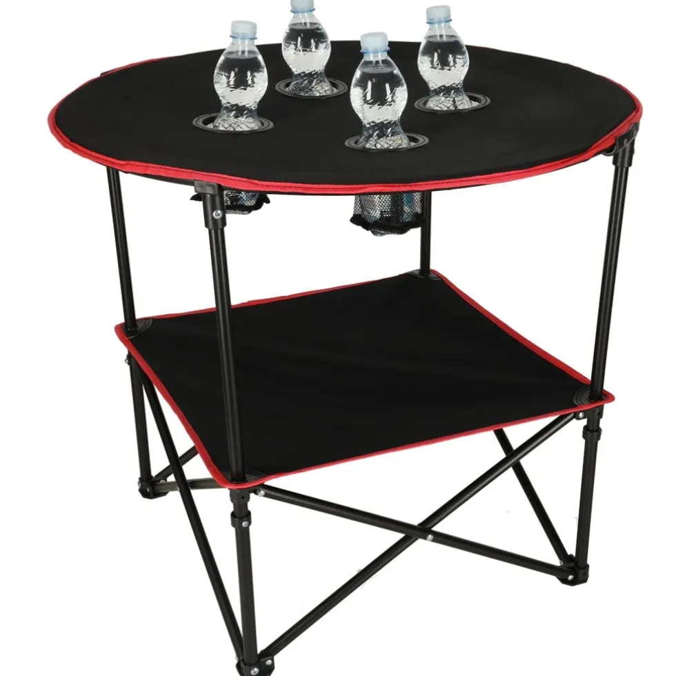 Hopfällbart campingbord 72 cm med dryckeshållare & transportväska