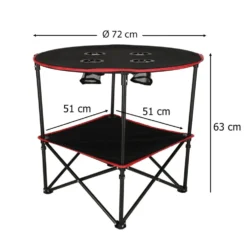 Hopfällbart campingbord 72 cm med dryckeshållare & transportväska