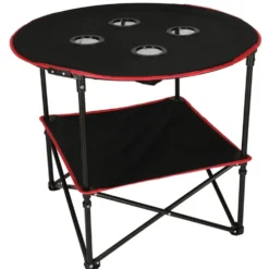 Hopfällbart campingbord 72 cm med dryckeshållare & transportväska