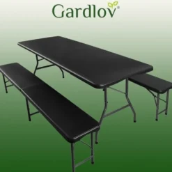 Hopfällbart campingbord med bänkar 180 cm