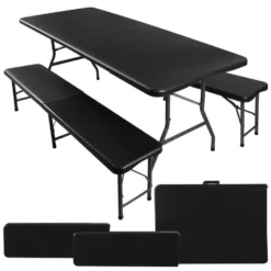 Hopfällbart campingbord med bänkar 180 cm