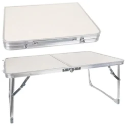 Hopfällbart campingbord med bärhandtag 63x36 cm