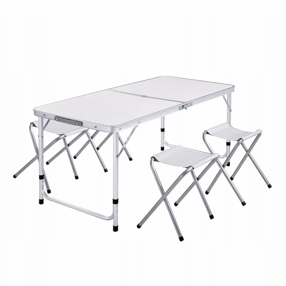 Hopfällbart campingbord med 4 pallar